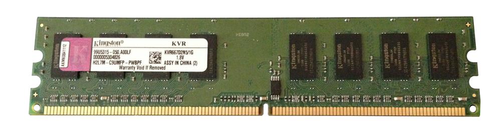KVR667D2N5/1G Kingston 1GB PC2-5300 DDR2-667MHz non-ECC Unbuffered CL5 240-Pin