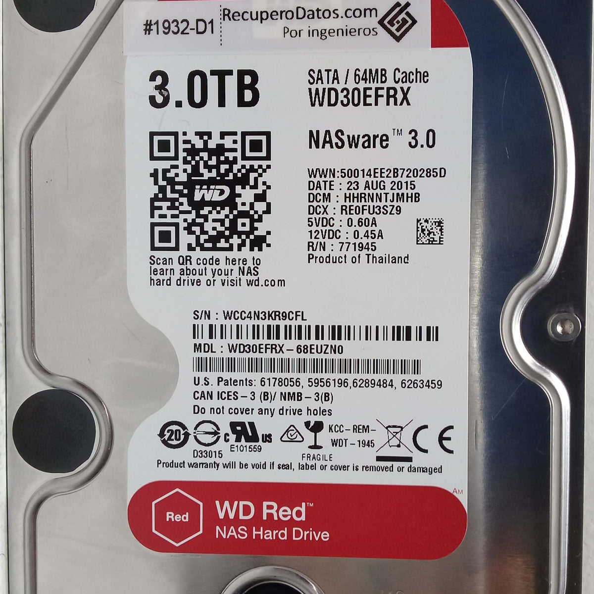 WD30EFRX-68EUZN0 Western Digital Red 3TB 5400RPM SATA 6Gbps 64MB