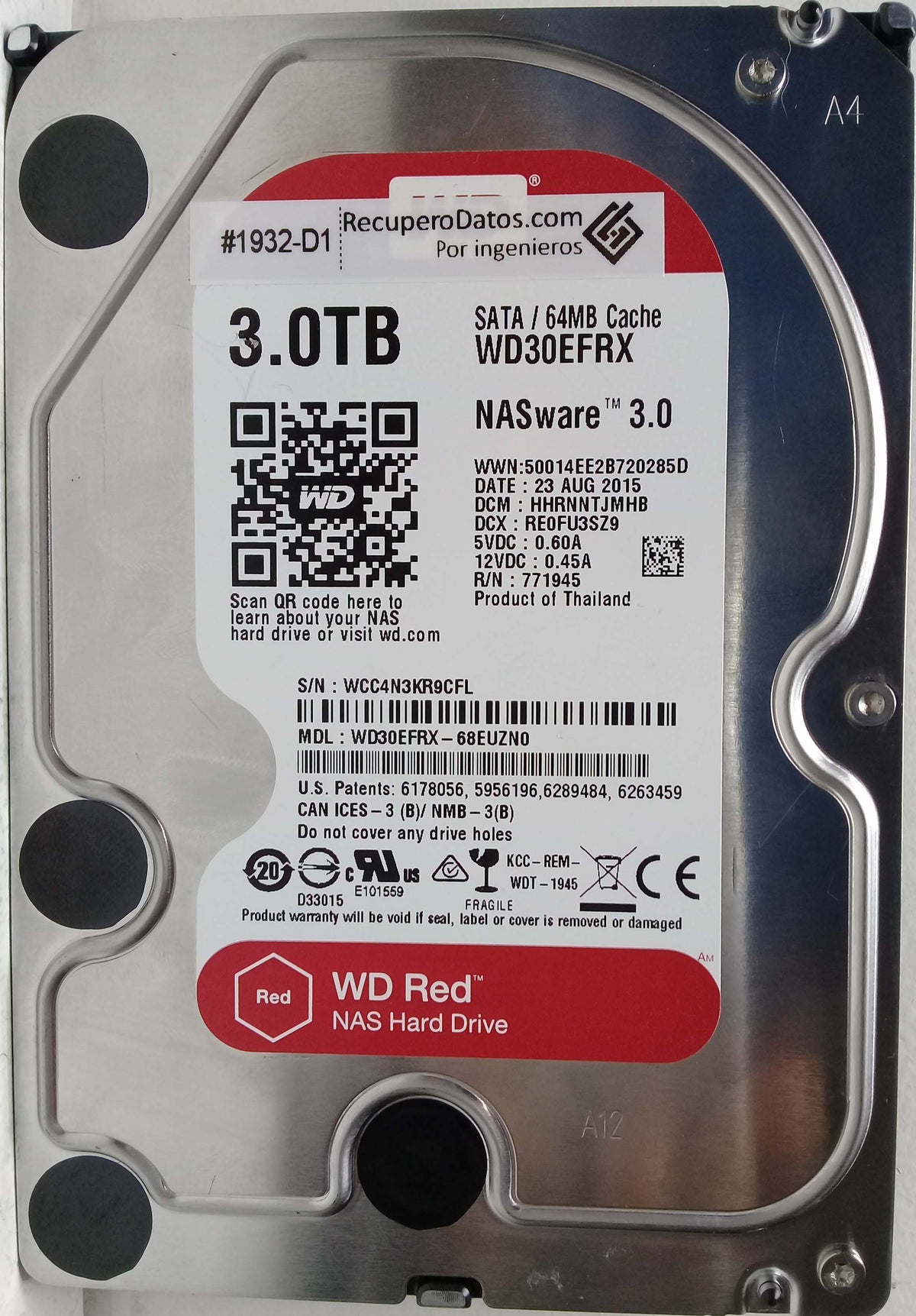 WD30EFRX-68EUZN0 Western Digital Red 3TB 5400RPM SATA 6Gbps 64MB