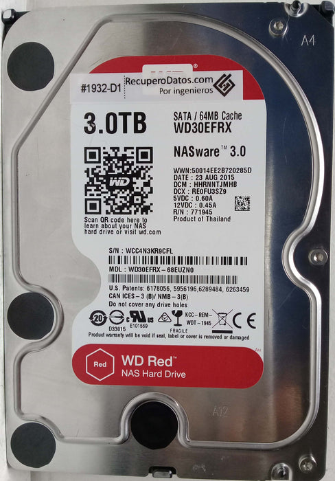 WD30EFRX-68EUZN0 Western Digital Red 3TB 5400RPM SATA 6Gbps 64MB Cache 3.5"  HDD