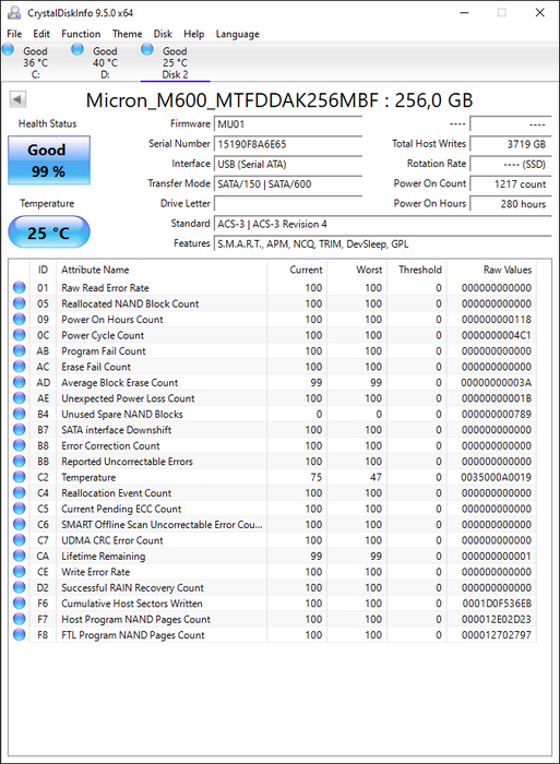 MTFDDAK256MBF Micron M600 256GB MLC SATA 6Gbps 2.5" SSD