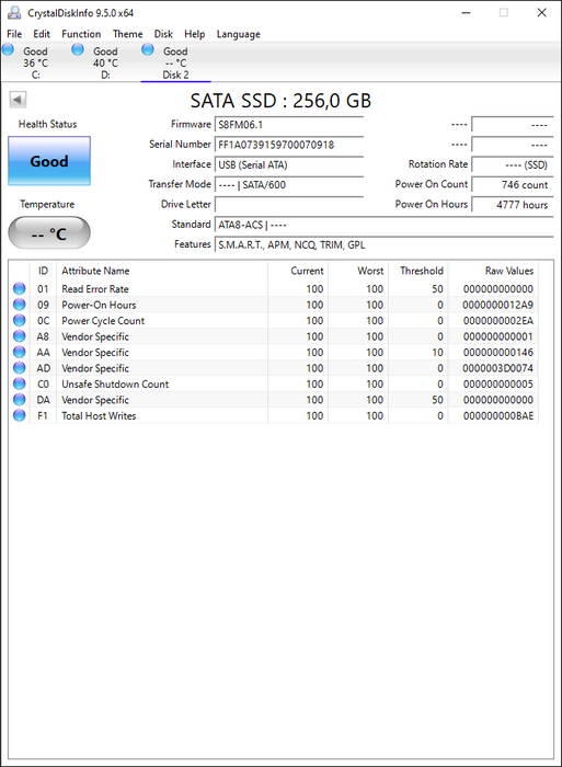 SSE256GPTC0-S81 Phison 256GB mSATA SSD