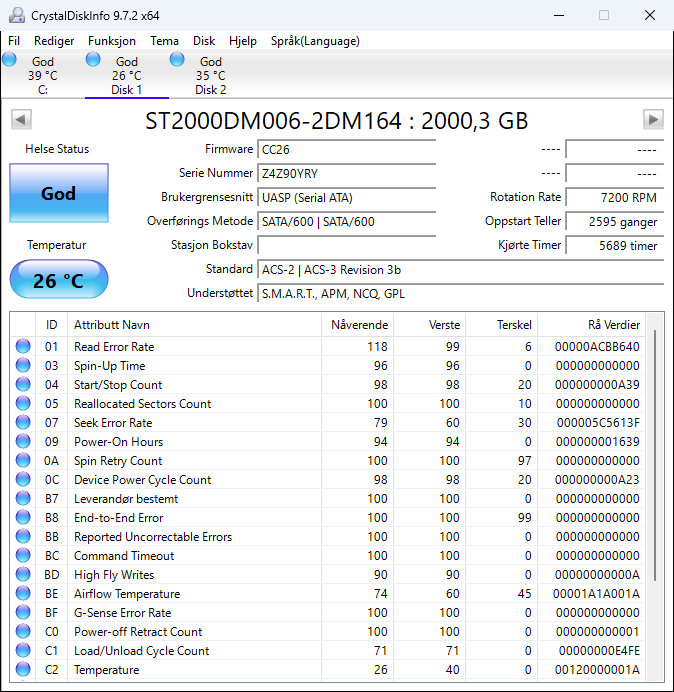 ST2000DM006-2DM164 Seagate BarraCuda 2TB 7200RPM SATA 6Gbps 64MB Cache (4K) 3.5" HDD