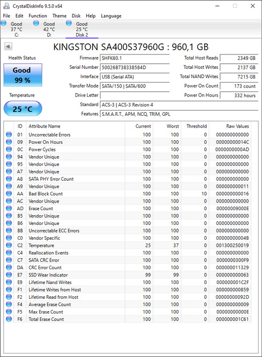 SA400S37/960G Kingston A400 Series 960GB TLC SATA 6Gbps 2.5" SSD