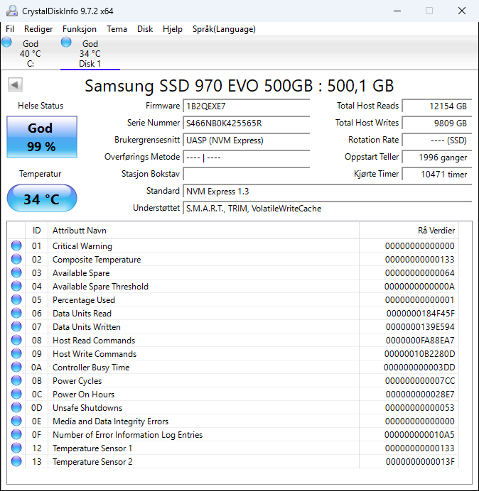 MZVLB500HAJQ Samsung 970 EVO 500GB TLC PCIe 3.0 x4 NVMe (AES-256 / TCG Opal 2.0) M.2 2280 SSD