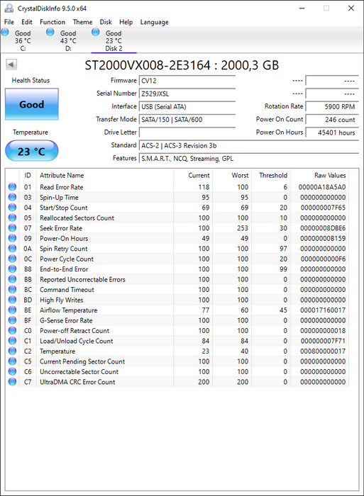 ST2000VX008-2E3164 Seagate SkyHawk 2TB 7200RPM SATA 6Gbps 64MB Cache 3.5" HDD