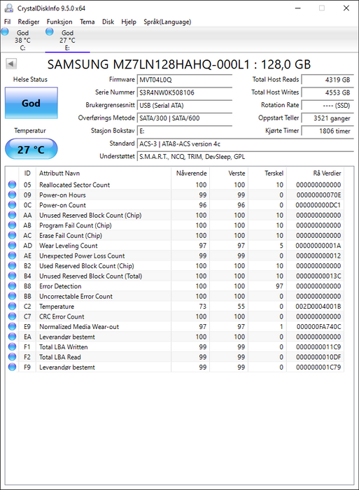 MZ7LN128HAHQ-000L1 Samsung PM871b Series 128GB TLC SATA 6Gbps (AES-256) 2.5" SSD