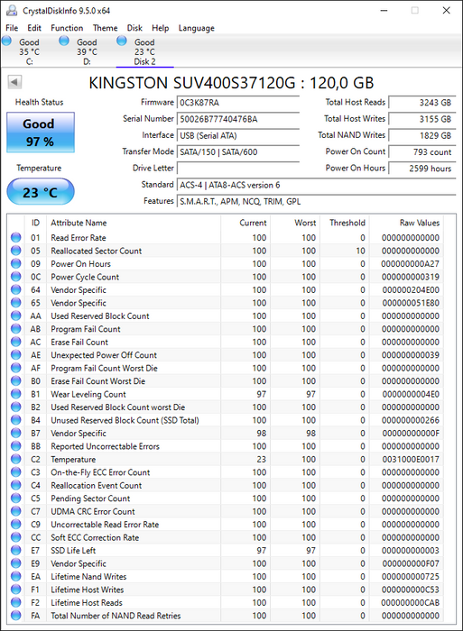 SUV400S37/120G Kingston SSDNow UV400 Series 120GB TLC SATA 6Gbps 2.5" SSD
