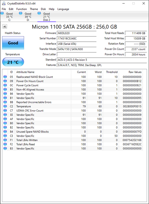 MTFDDAK256TBN-1AR1ZABDA Micron 256GB TLC SATA 6Gbps 2.5" SSD