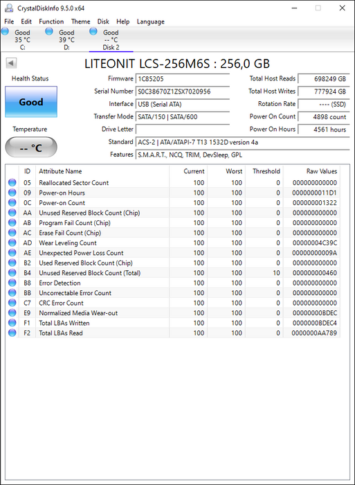 LCS-256M6S Lite On M6S Series 256GB MLC SATA 6Gbps 2.5" SSD