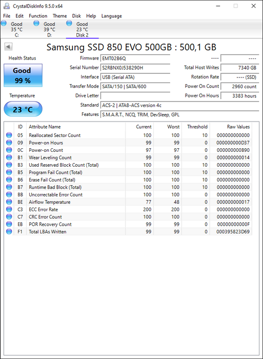 MZ7LN500HMJP Samsung 850 EVO Series 500GB TLC SATA 6Gbps (AES-256 / TCG Opal 2.0) 2.5" SSD