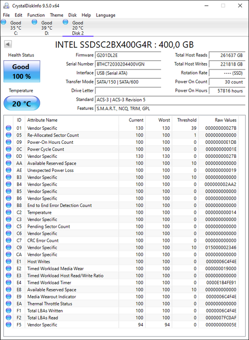 SSDSC2BX400G4R Intel DC S3610 Series 400GB MLC SATA 6Gbps High Endurance (AES-256 / PLP) 2.5" SSD