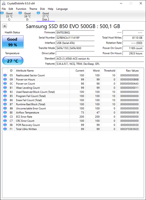 MZ7LN500HMJP Samsung 850 EVO Series 500GB TLC SATA 6Gbps (AES-256 / TCG Opal 2.0) 2.5" SSD