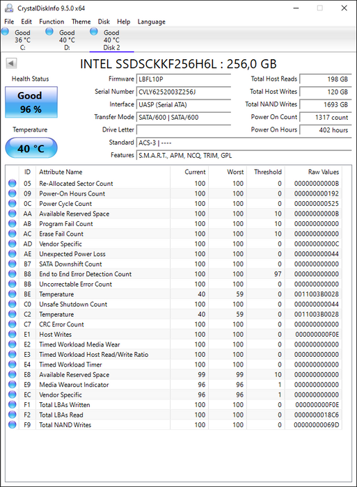 SSDSCKKF256H6L Intel Pro 2500 Series 256GB SATA 6Gbps M.2 2280