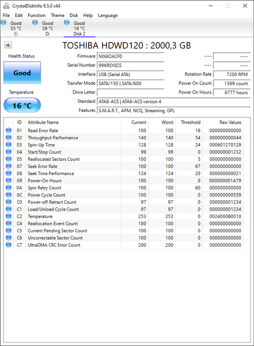 HDWD120EZSTA Toshiba P300 2TB 7200RPM SATA 6Gbps 64MB Cache (512e) 3.5" HDD