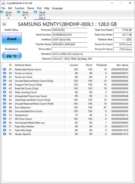 MZNTY128HDHP-000L1 Samsung CM871a Series 128GB TLC SATA 6Gbps M.2 2280
