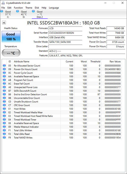 SSDSC2BW180A3H Intel 520 Series 180GB MLC SATA 6Gbps (AES-128) 2.5" SSD