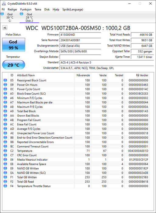WDS100T2B0A-00SM50 Western Digital Blue 3D NAND 1TB TLC SATA 6Gbps 2.5" SSD