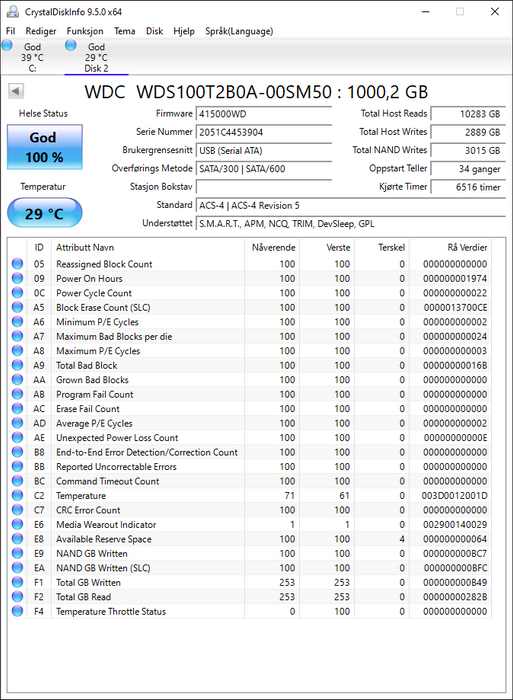 WDS100T2B0A-00SM50 Western Digital Blue 3D NAND 1TB TLC SATA 6Gbps 2.5" SSD