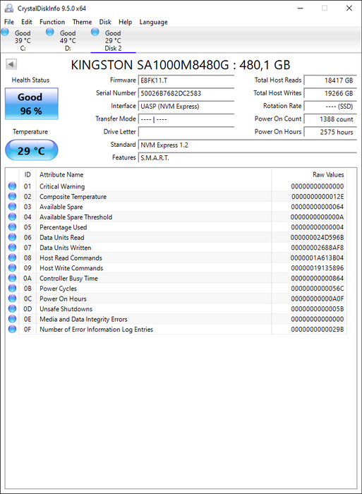 SA1000M8/480G Kingston A1000 Series 480GB TLC PCIe 3.0 x2 NVMe M.2 2280 SSD