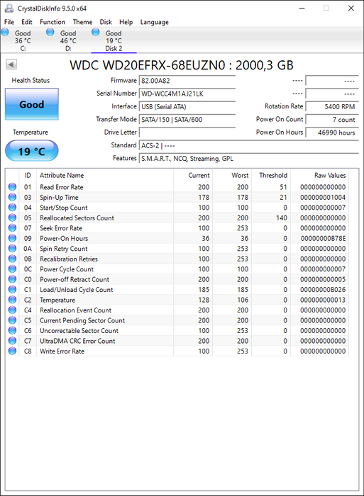 WD20EFRX-68EUZN0 Western Digital Red 2TB 5400RPM SATA 6Gbps 64MB Cache 3.5" HDD