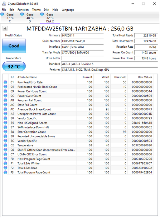 MTFDDAV256TBN-1AR1ZABHA Micron 1100 256GB TLC SATA 6Gbps (PLP) M.2 2280