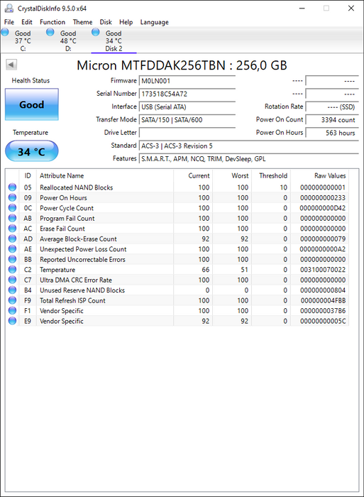 MTFDDAK256TBN Micron 1100 256GB TLC SATA 6Gbps (PLP) 2.5" SSD