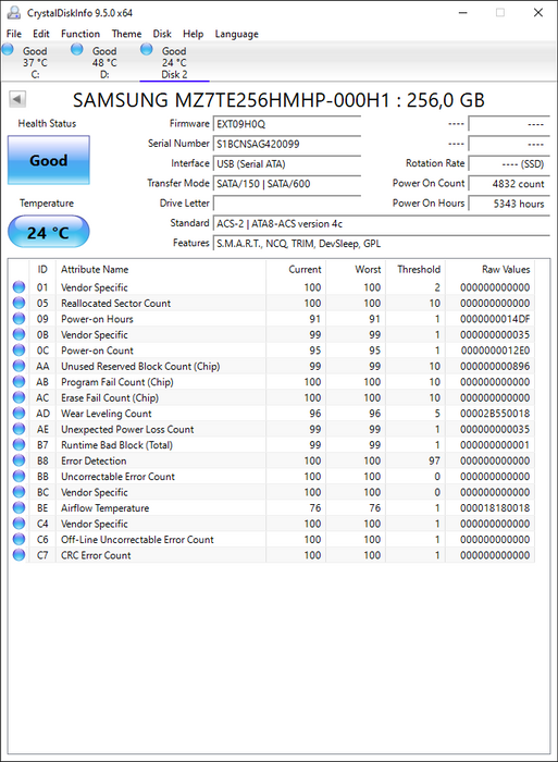 MZ7TE256HMHP-000H1 Samsung PM851 Series 256GB TLC SATA 6Gbps Extreme Performance (AES-256) 2.5" SSD
