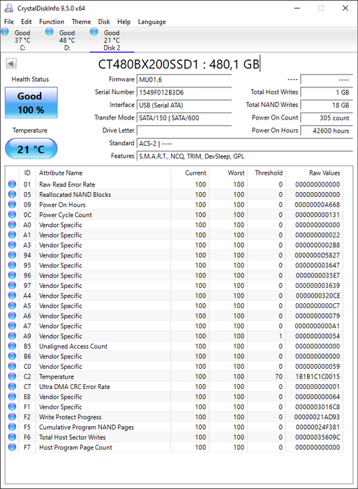 CT480BX200SSD1 Crucial BX200 Series 480GB TLC SATA 6Gbps 2.5" SSD