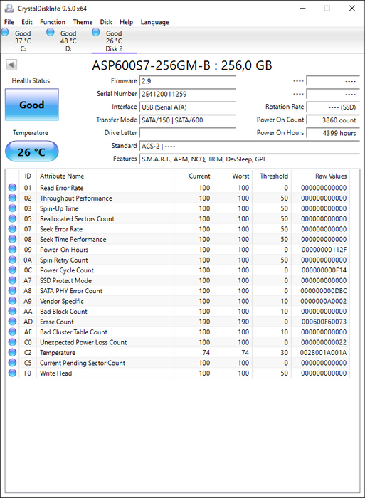 ASP600S7-256GM-B ADATA 256GB SATA 6Gbps 2.5" SSD