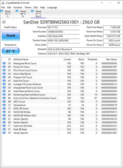 SD9TB8W-256G-1001 SanDisk X600 256GB TLC SATA 6Gbps (AES-256 / SED TCG Opal 2.0) 2.5" SSD