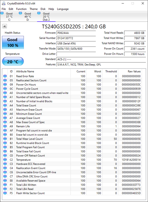 TS240GSSD220S Transcend SSD220S 240GB TLC SATA 6Gbps 2.5" SSD