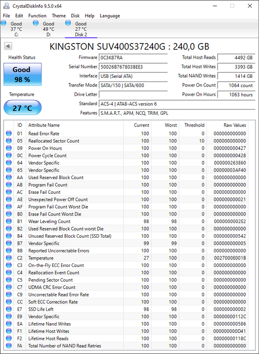 SUV400S37/240G Kingston SSDNow UV400 Series 240GB TLC SATA 6Gbps 2.5" SSD