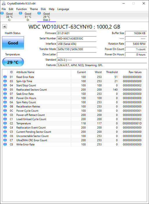 WD10JUCT-63CYNY0 Western Digital AV-25 1TB 5400RPM SATA 3Gbps 16MB Cache 2.5" HDD
