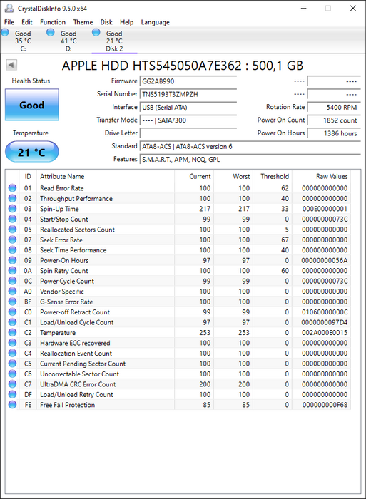 HTS545050A7E362 HGST Hitachi Travelstar Z5K500 500GB 5400RPM SATA 3Gbps 16MB Cache 2.5" HDD