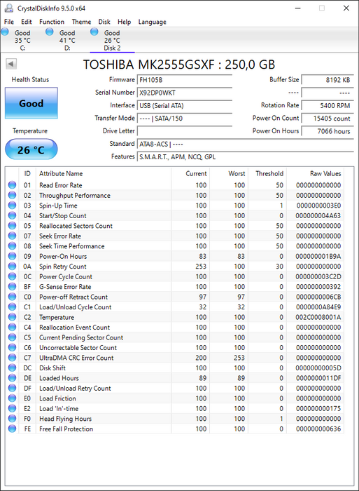 MK2555GSXF Toshiba 250GB 5400RPM SATA 3Gbps 8MB Cache 2.5" HDD
