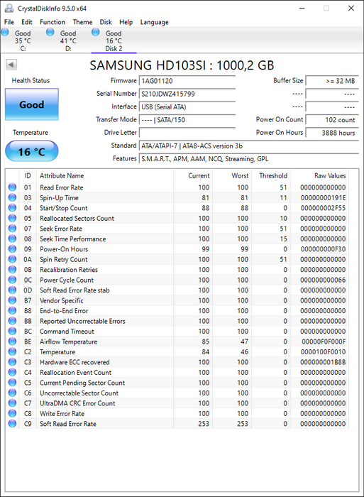 HD103SI Samsung Spinpoint F2EG 1TB 5400RPM SATA 3Gbps 32MB Cache 3.5" HDD