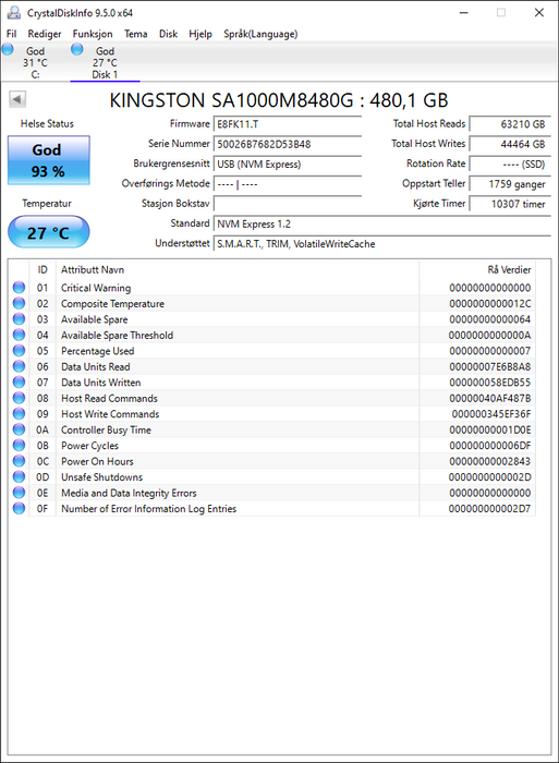 SA1000M8/480G Kingston A1000 Series 480GB TLC PCIe 3.0 x2 NVMe M.2 2280 SSD