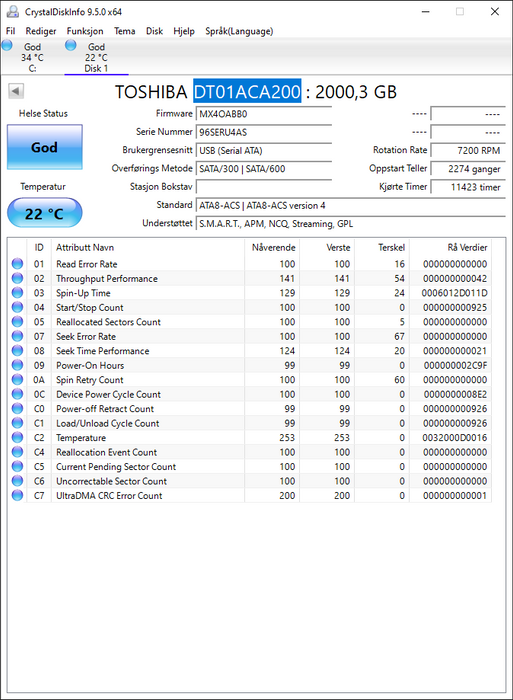 DT01ACA200 Toshiba Desktop 2TB 7200RPM SATA 6Gbps 64MB Cache (512e) 3.5" HDD