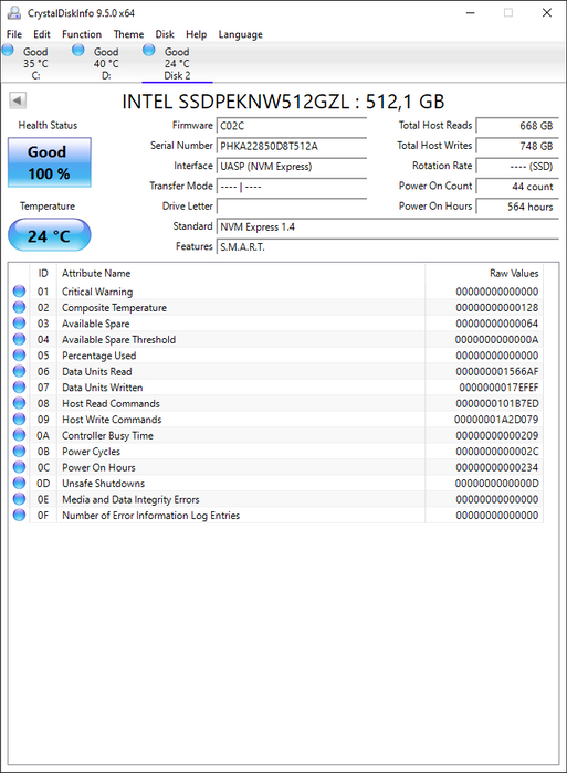 SSDPEKNW512GZL Intel 660p 512GB PCIe 3.0 x4 NVMe M.2 2280 SSD