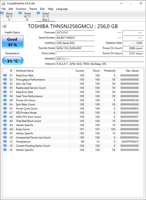 THNSNJ256GMCU Toshiba HG6 Series 256GB MLC SATA 6Gbps mSATA SSD
