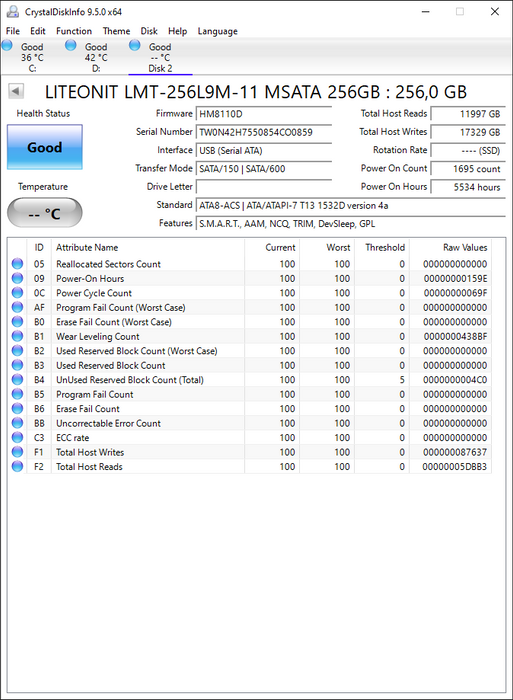 LMT-256L9M-11 Lite On 256GB SATA 6Gbps mSATA SSD