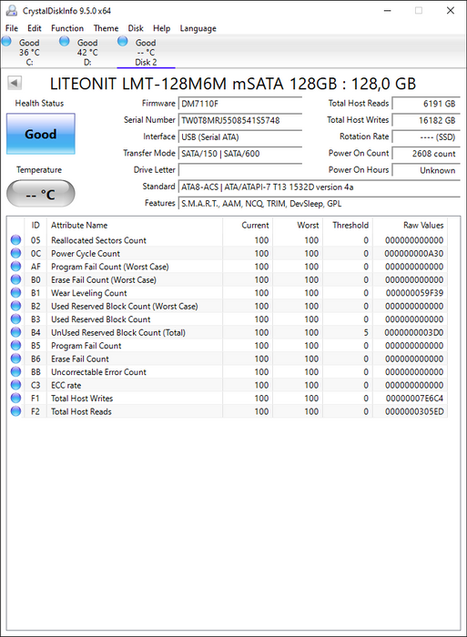 LMT-128M6M Lite On M6M Series 128GB MLC SATA 6Gbps mSATA SSD