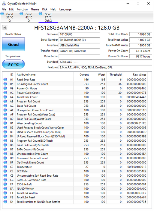 HFS128G3AMNB-2200A Hynix SH920 128GB MLC SATA 6Gbps mSATA SSD