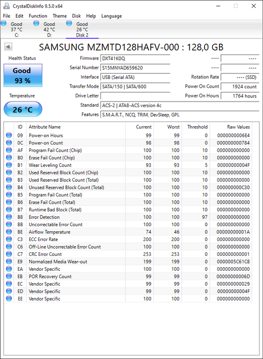 MZMTD128HAFV-000KN Samsung PM841 Series 128GB TLC SATA 6Gbps (AES-256) mSATA SSD