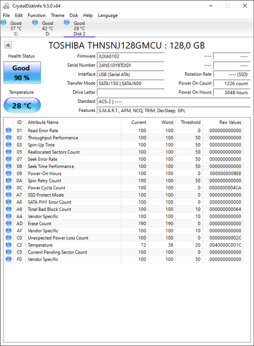 THNSNJ128GMCU Toshiba HG6 Series 128GB MLC SATA 6Gbps mSATA SSD