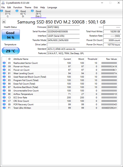 MZNLN500HMJP Samsung 850 EVO Series 500GB TLC SATA 6Gbps (AES-256 / TCG Opal 2.0) M.2 2280