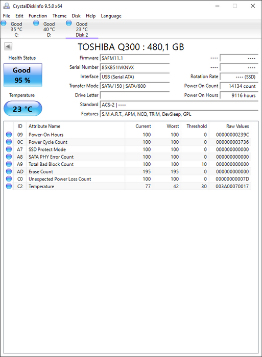 HDTS748 Toshiba Q300 480GB TLC SATA 6Gbps 2.5" SSD