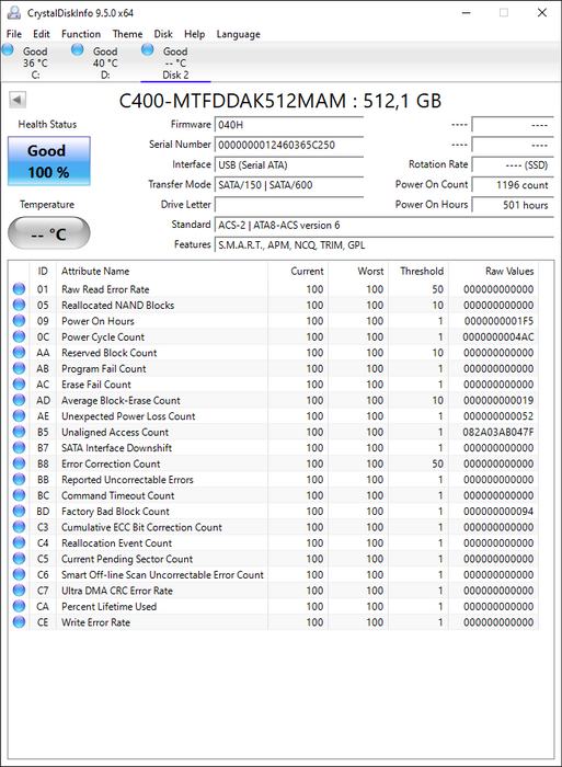 MTFDDAK512MAM-1K1 Micron RealSSD C400 512GB MLC SATA 6Gbps 2.5" SSD