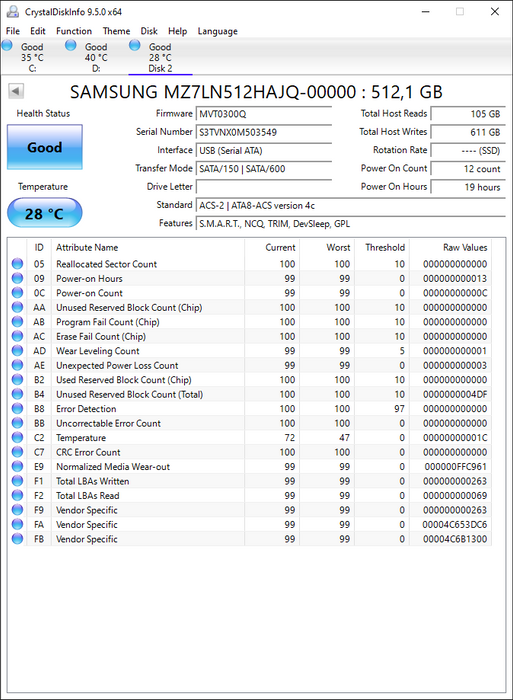 MZ7LN512HAJQ-00000 Samsung PM871b Series 512GB TLC SATA 6Gbps 2.5" SSD